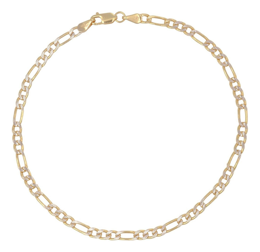 Pulsera Italiana Figaro Pave De 10 Quilates 3.6mm, 18.5 Cm