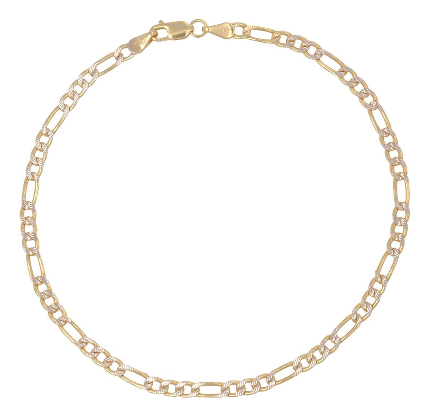 Pulsera Italiana Figaro Pave De 10 Quilates 3.6mm, 18.5 Cm