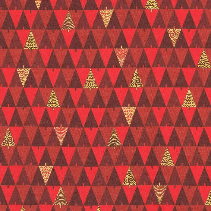 1/2 metro de Tela Robert Kaufman Arboles de Navidad rojos con dorado metálico