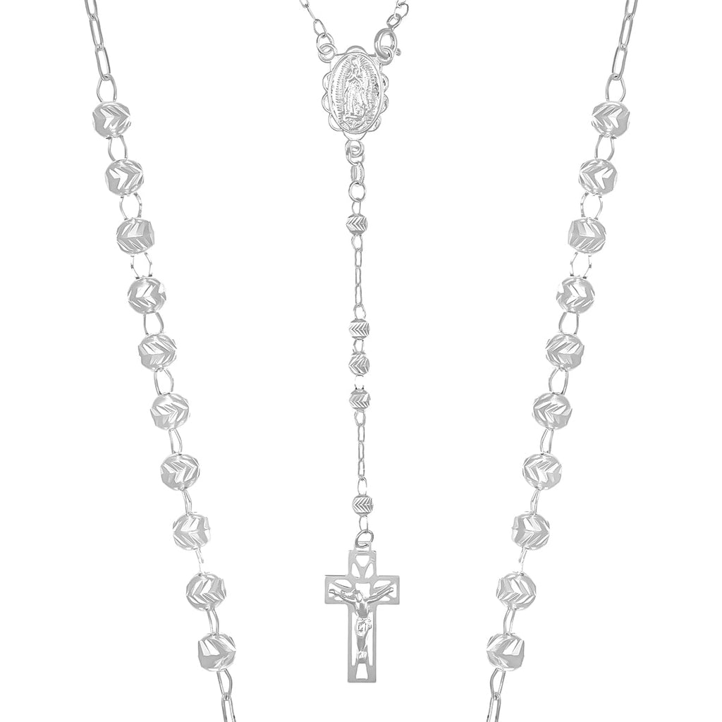 Rosario De Plata Ley 925 Con Bola Diamantada De 70 Cm