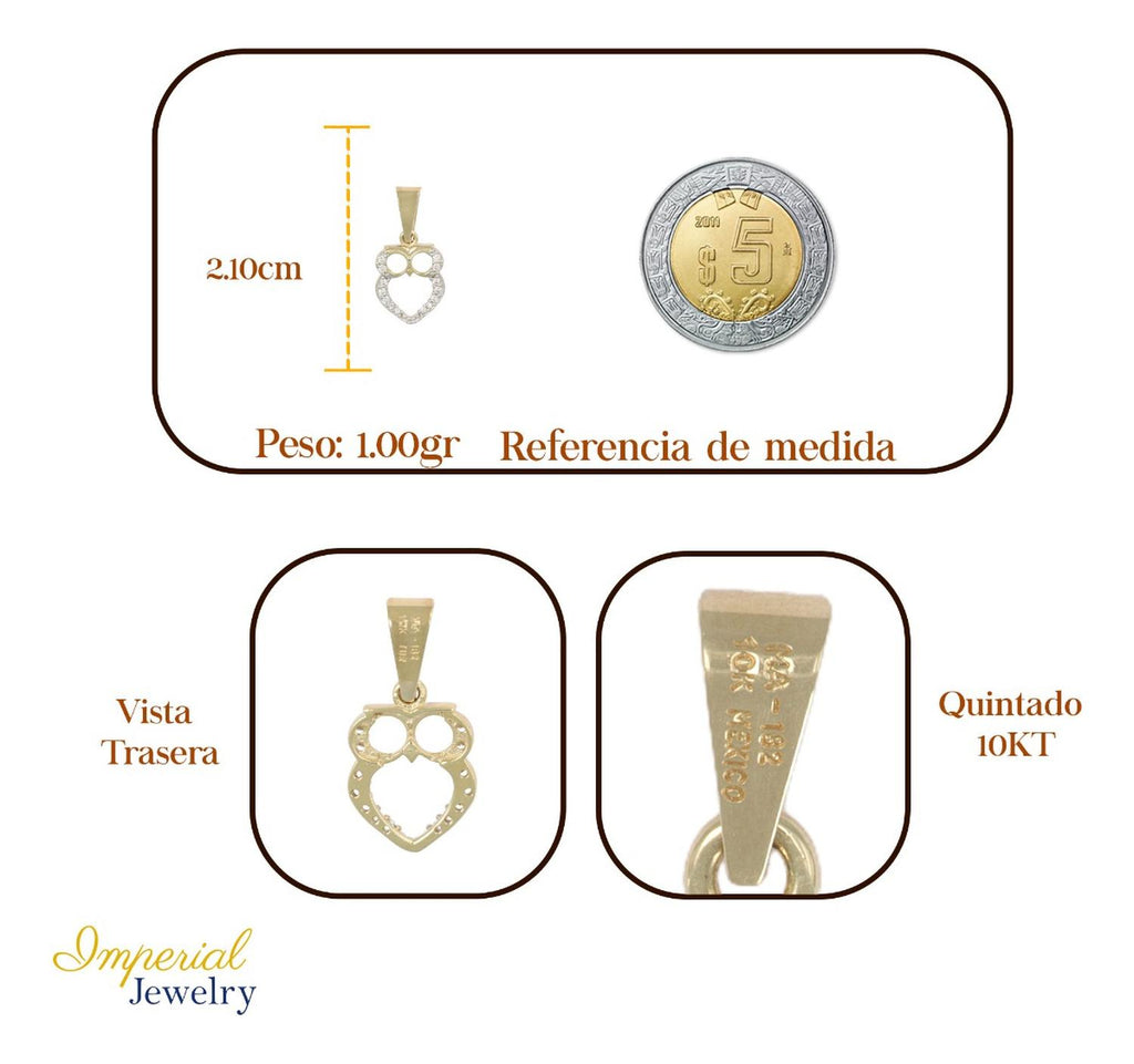 Dije Figura De Búho Con Zirconia En Oro De 10k 1.0 Grm