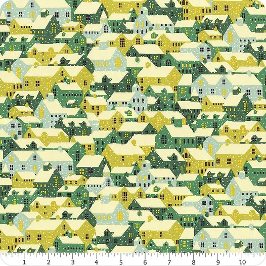 1/2 metro de Casitas Nevadas en verde Colección Feria Festiva Liberty Fabrics
