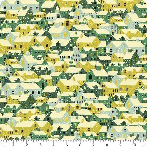 1/2 metro de Casitas Nevadas en verde Colección Feria Festiva Liberty Fabrics