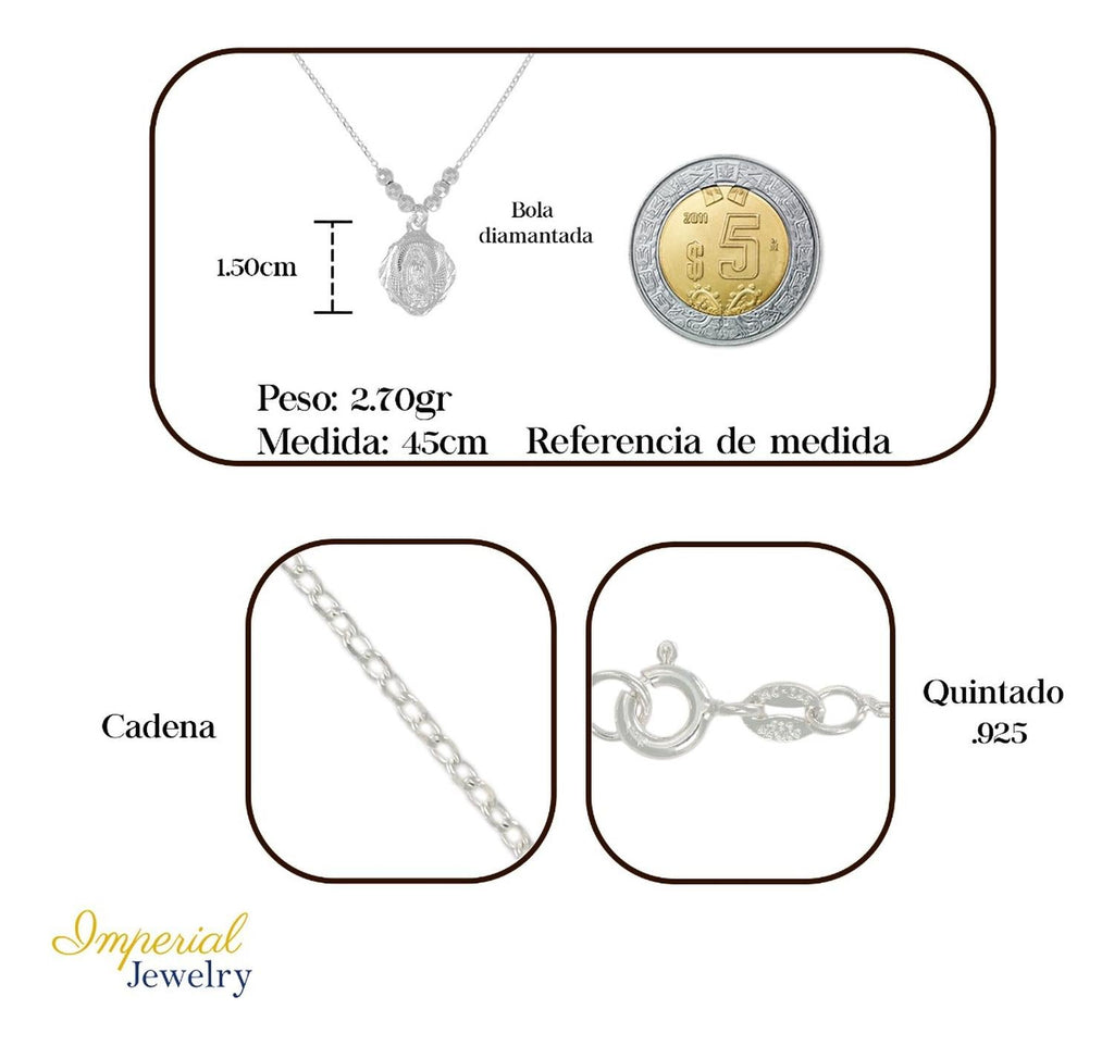 Collar De La Virgen De Plata 925 Con Bola Facetada De 45cm