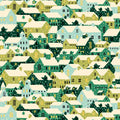 1/2 metro de Casitas Nevadas en verde Colección Feria Festiva Liberty Fabrics