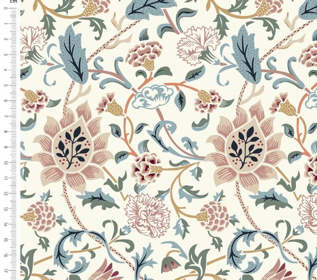 1/2 metro de Terciopelo William Morris Evenlode rosa y marfil