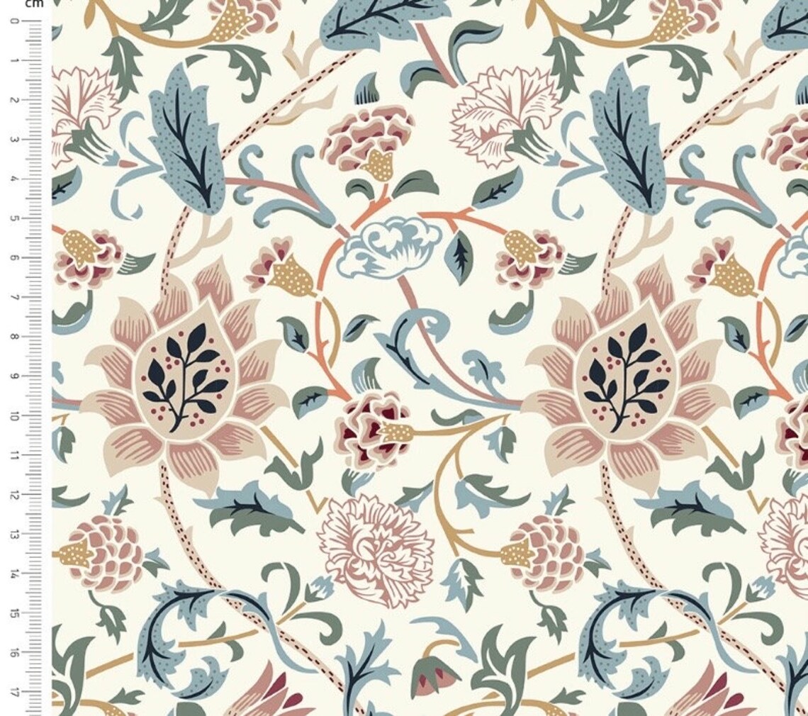 1/2 metro de Terciopelo William Morris Evenlode rosa y marfil