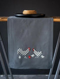Kit para Camino de Mesa Gallo, Gallina y Pollitos en gris Punto de Cruz 40 x 102 cm
