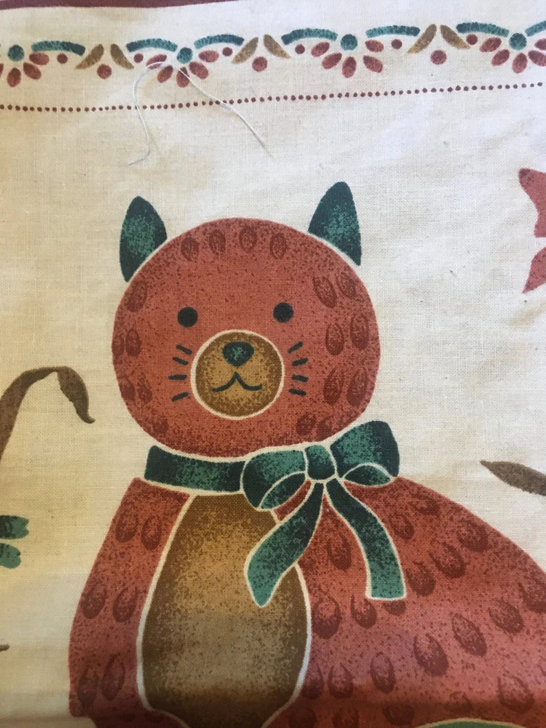 Panel doble Gatito Country con borde azul 60 x 110 cm *UNICO* Vintage