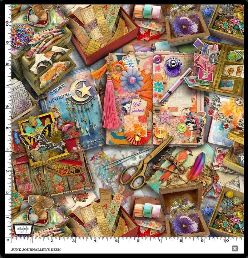 1/2 metro de Tela Junk Journal - Diseño Multicolor Creativo - Para Scrapbooking y Manualidades - 110 cm