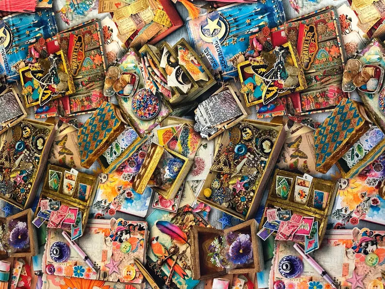 1/2 metro de Tela Junk Journal - Diseño Multicolor Creativo - Para Scrapbooking y Manualidades - 110 cm