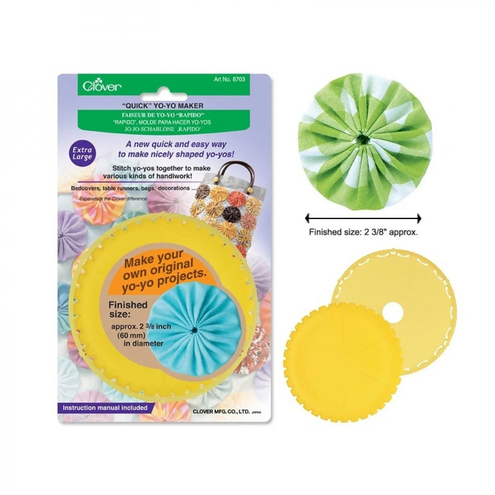 Molde de Plástico Hacer Yoyos Extra Grandes de tela Clover 60 mm amarillo
