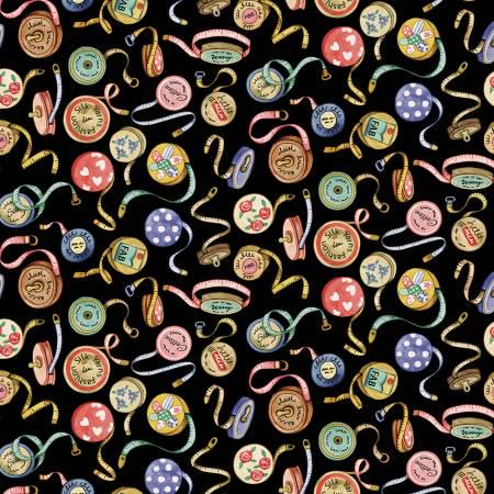 1/2 metro de Tela Costura Bonita -Cintas Métricas sobre negro - Diseño para Costureras -