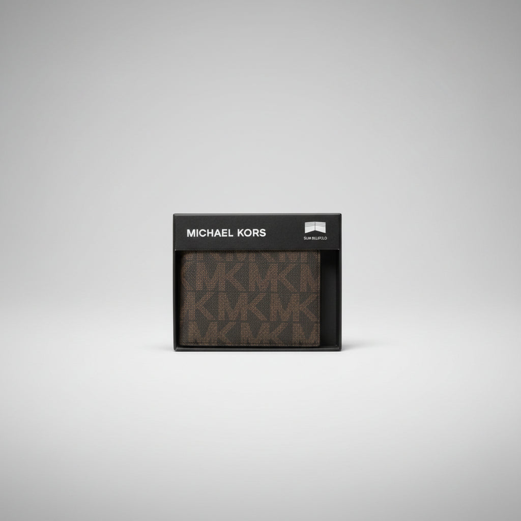 Cartera Michael Kors Caballero | Slim Billfold Monograma MK Café