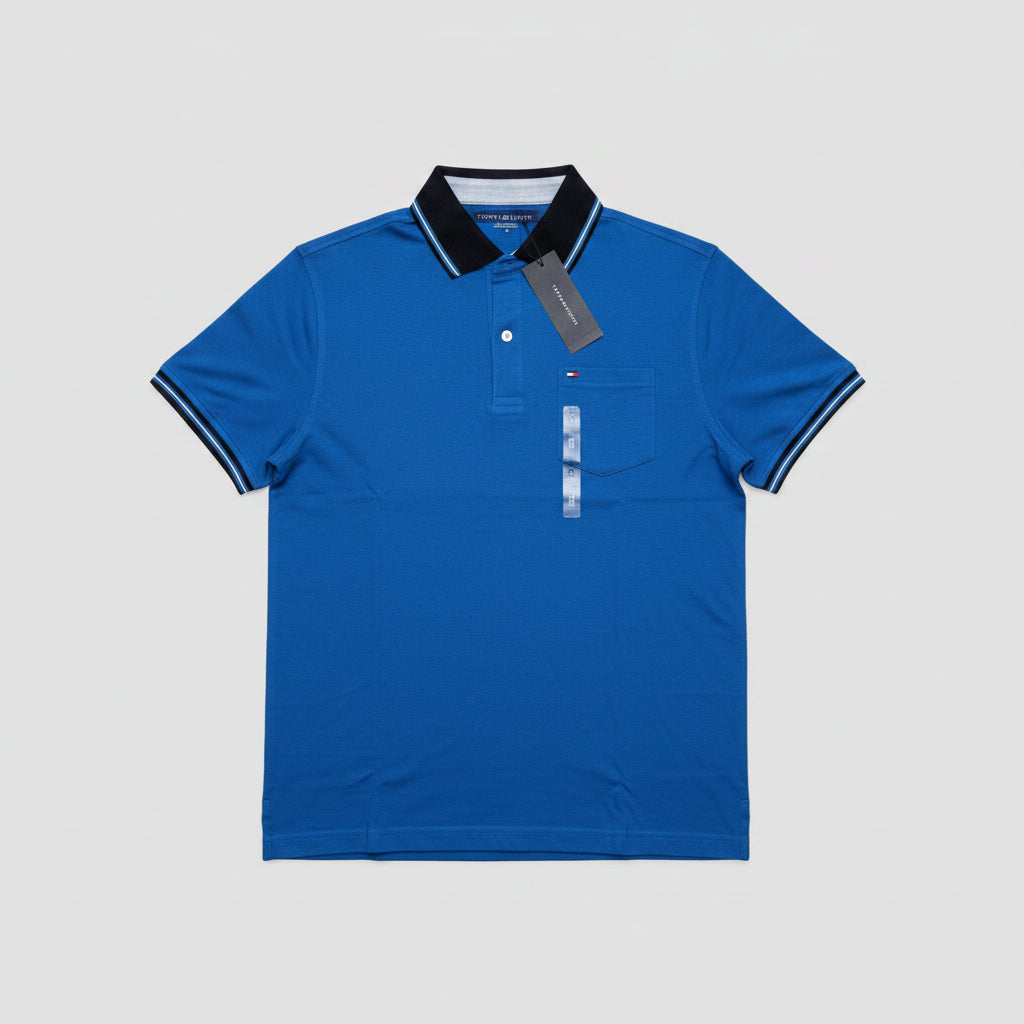 Polo Tommy Hilfiger Caballero | Azul Royal con Cuello Negro | Talla M