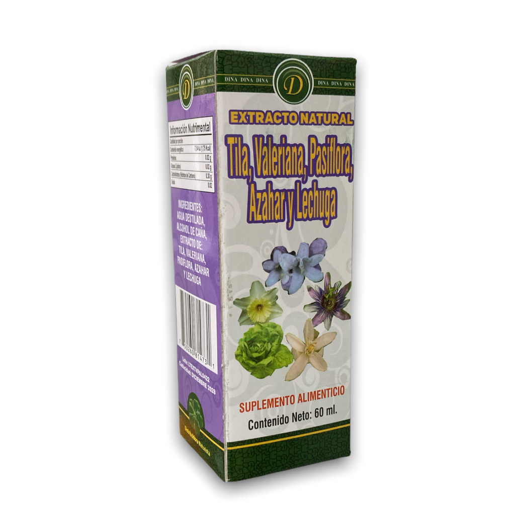 EXT NATURAL TILA, VALERIANA, PASIFLORA, AZHAR Y LECHUGA  60 ML DINA