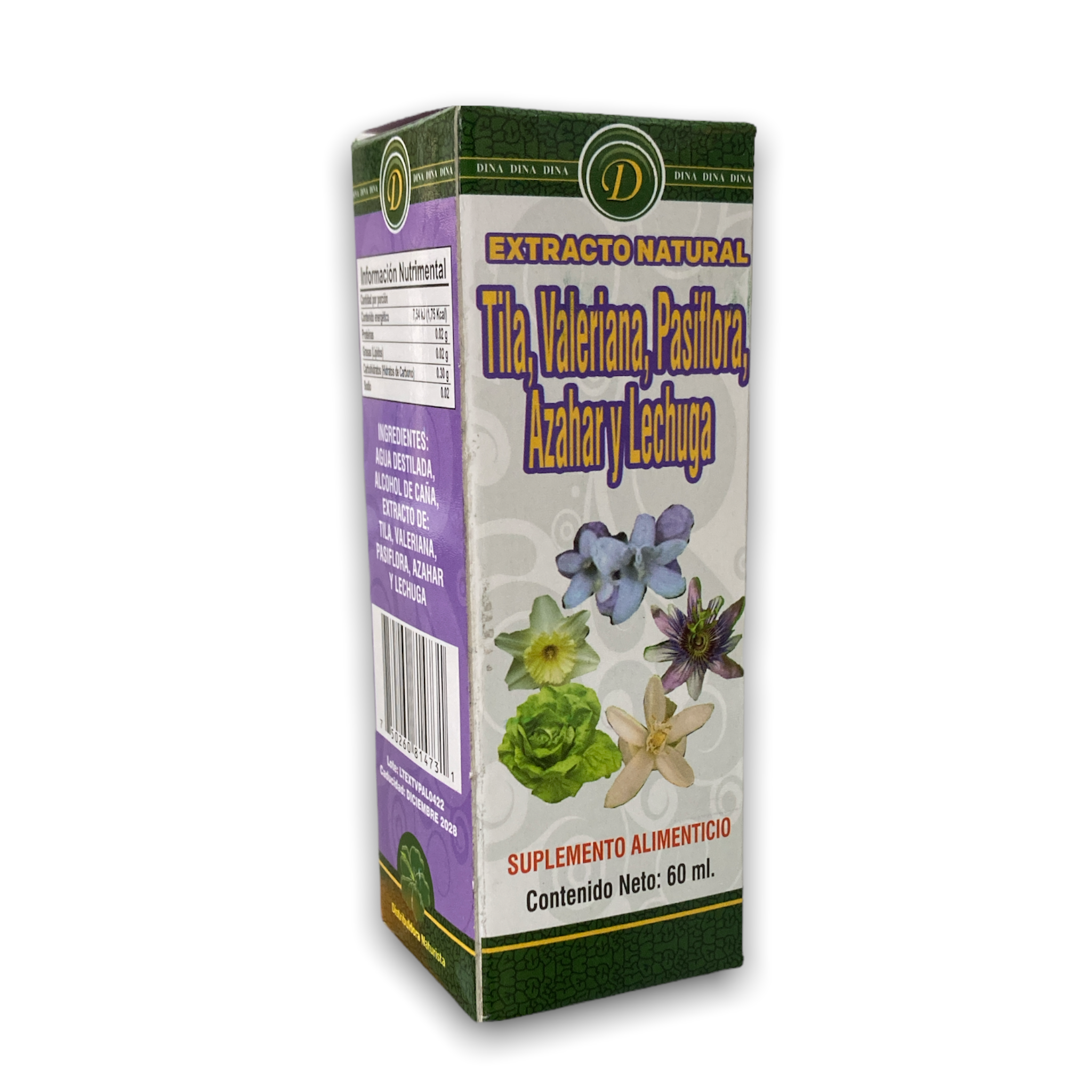 EXT NATURAL TILA, VALERIANA, PASIFLORA, AZHAR Y LECHUGA  60 ML DINA