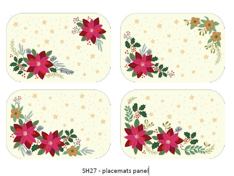 Panel de Cuatro Manteles de Noche Buena Navideños Lewis & Irene con detalles metálicos