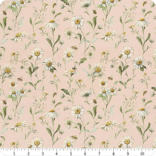 1/2 metro Flores y Abejas sobre rosa rubor Quiéreme Más Riley Blake