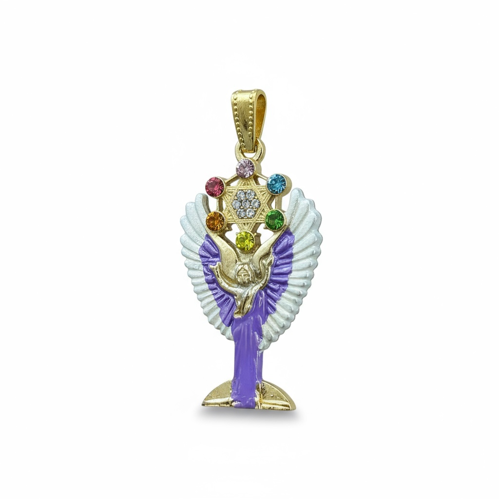 Metatron Dije Con Cubo Baño De Oro Pintado A Mano Con Crista