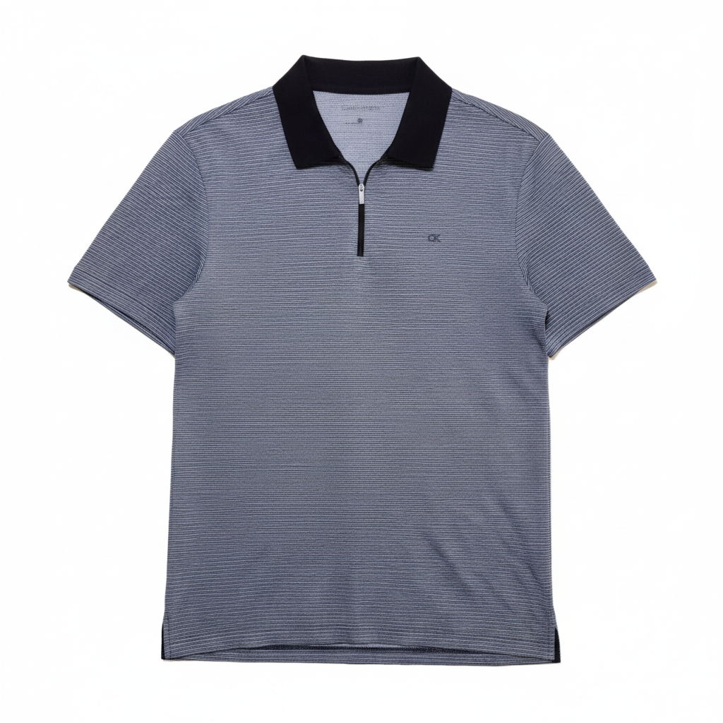 Playera Polo Calvin Klein Azul Microrayas Fondo Blanco