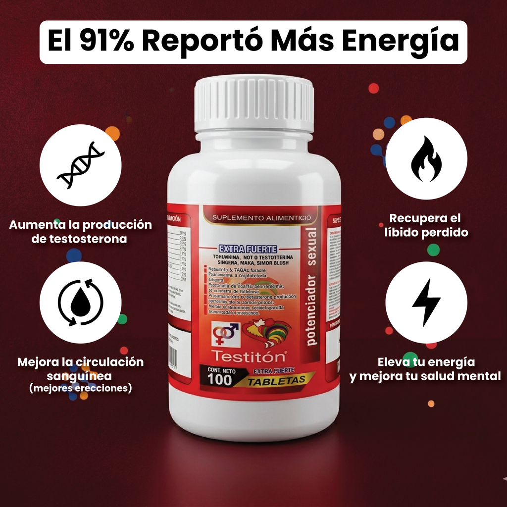 Testitón Extra Fuerte 100 tabletas con Maca, Ginseng y Ginkgo