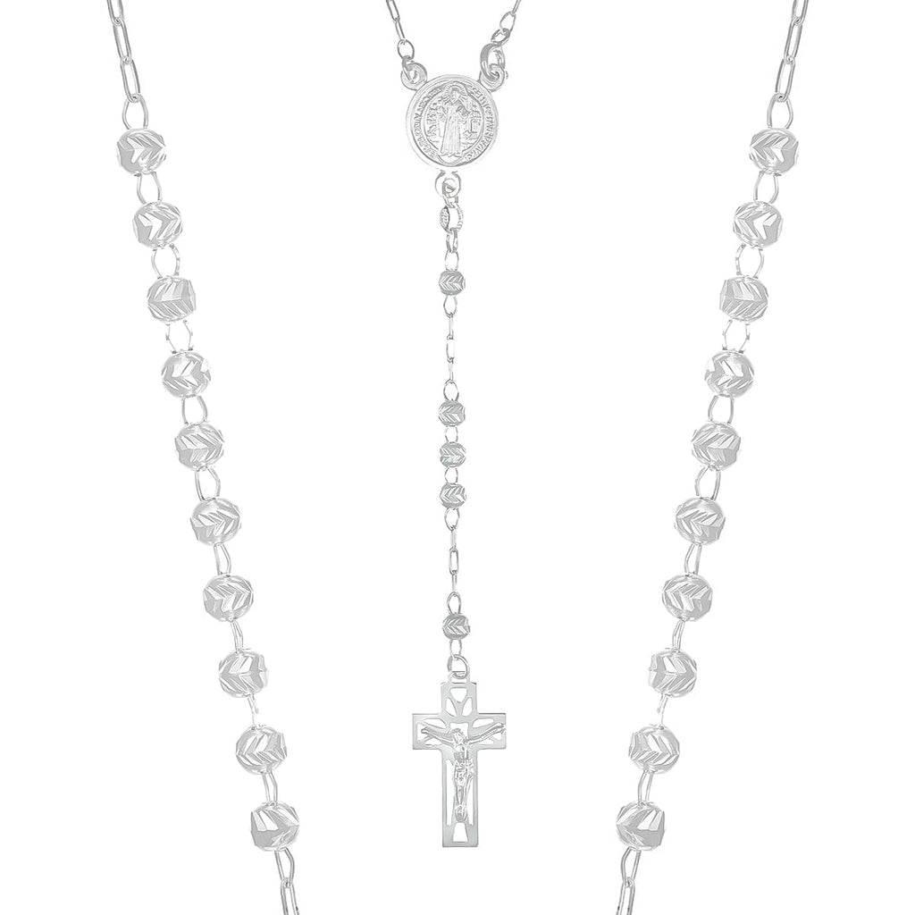 Rosario De Plata Ley 925 Con Bola Diamantada De 55 Cm