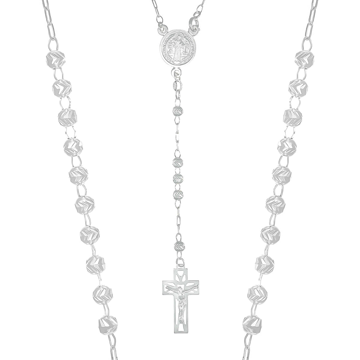 Rosario De Plata Ley 925 Con Bola Diamantada De 55 Cm