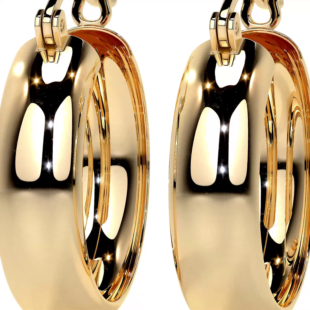Arracada Bangle De Oro De 14k Lisa De 15mm, 6mm de Ancho