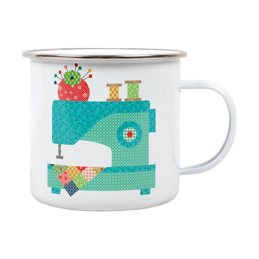 Taza de Peltre con Máquina de Coser Cose Feliz Lori Holt