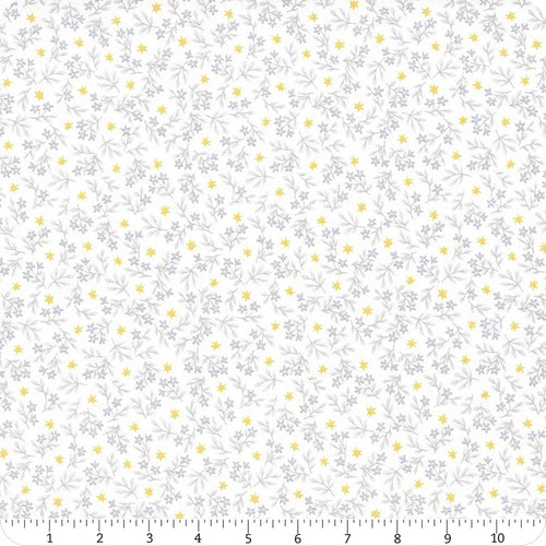 1/2 metro de Jazmín floral sobre blanco Brilla Brilla Estrellita